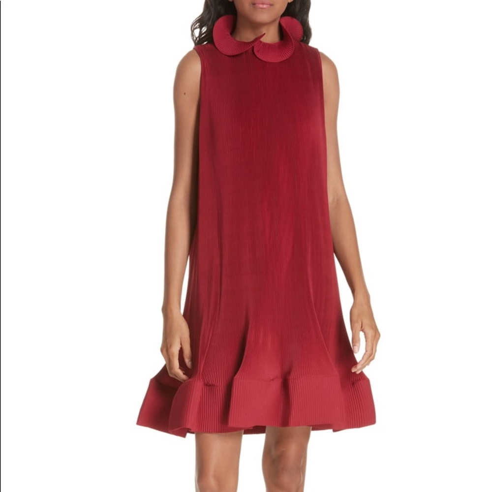 Tibi Plissé Pleated Silk Dress Burgundy XXS .